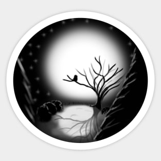 The Night - Full Moon through the woods Sticker